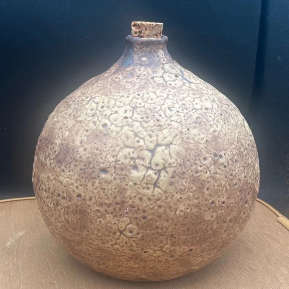 Vtg Jan & Helga Grove Art Pottery Rare‎ Textured Brutalist weed Pot with Cork